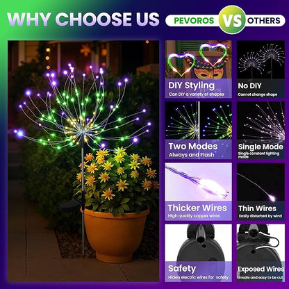 PEVOROS Garden Decor Solar Lights Outdoor,6 Pack 120LED Waterproof Colorful Solar Garden Lights Your Outdoor Decoration,Yard, Patio, Porch,Flower Pot,Pathway, for 4th of July (Purple, Green, Yellow)
