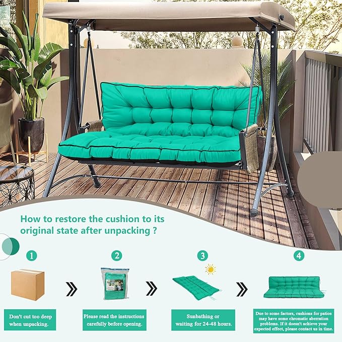 2/3 Seater Swing Replacement Cushion, Waterproof Porch Swing Cushions with Backrest, Thickened Bench Cushions for Outdoor Furniture, for Outdoor Patio Swing (Lake Blue, 63 * 40in)