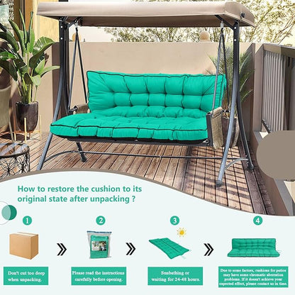 2/3 Seater Swing Replacement Cushion, Waterproof Porch Swing Cushions with Backrest, Thickened Bench Cushions for Outdoor Furniture, for Outdoor Patio Swing (Lake Blue, 55 * 40in)