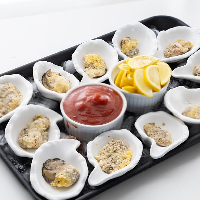 Outset Grillable Shells, Set of 12 Ceramic Oyster Shells | For Grilling, Baking & Serving Oysters | Handles Heat Up To 932 F | Reusable Oyster Cooking Shells | Dishwasher Safe Ceramic