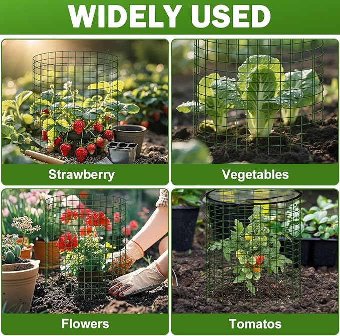 Plant Protector from Animals with Detachable Covers - 4 Pack 16”x 16" Wire Cage Cloches with Ground Stakes and Tools for Protecting Vegetable, Flower, Seedling