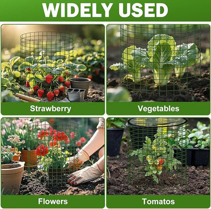 Plant Protector from Animals with Detachable Covers - 4 Pack 16”x 16" Wire Cage Cloches with Ground Stakes and Tools for Protecting Vegetable, Flower, Seedling