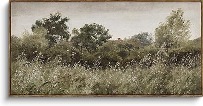InSimSea Extra Large Framed Vintage Wall Art, Living Room Country Farmhouse Decor, Grassland Landscape Paintings, Canvas Prints, Retro Scenery Long Picture for Bedroom Above of Bed,24x48inch