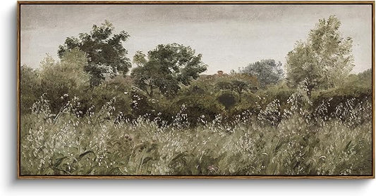 InSimSea Extra Large Framed Vintage Wall Art, Living Room Country Farmhouse Decor, Grassland Landscape Paintings, Canvas Prints, Retro Scenery Long Picture for Bedroom Above of Bed,24x48inch