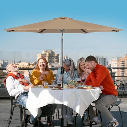 Simple Deluxe 10FT Outdoor Patio Umbrella Table Market Umbrella with Push Button Tilt and Crank, 8 Sturdy Ribs, UV Protection Waterproof for Garden, Lawn, Deck, Backyard, Pool, Tan