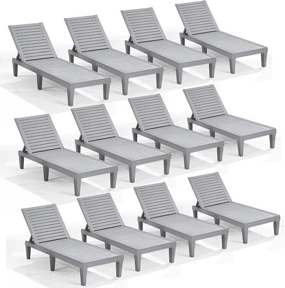 Nestl Patio Chairs - Grey Chaise Lounge Chair Outdoor, 5-Position Adjustable Sun Tanning Chair, Waterproof Pool Lounge Chairs Set of 12, Reclining Lawn Chair, Lightweight Outdoor Lounge Chairs