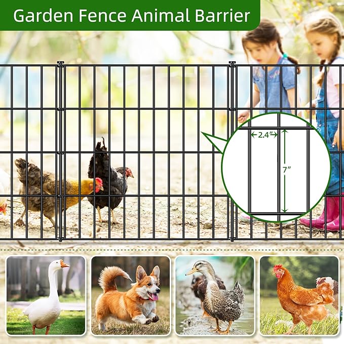 Metal Garden Fence 28in (H) x 35ft (L), 15 Panels + 16 Stakes Dog Fence Border Fence Animal Barrier, No Dig Garden Fencing for Yard Flower Bed Lawn Patio Outdoor, PIN282815 Black