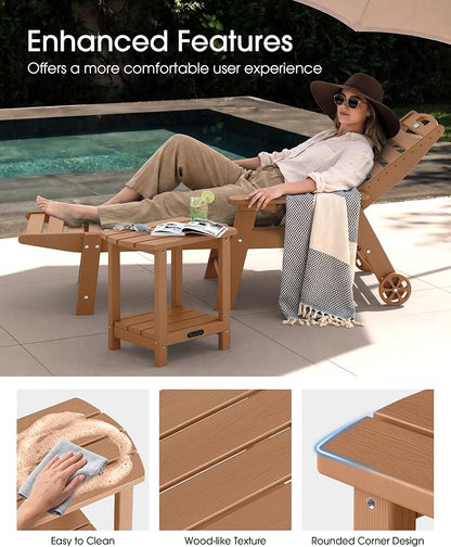 Outdoor Side Table – 2-Tier HDPE Adirondack Side Table, Sturdy Small Outdoor Tables, Weather-Resistant & Easy Assembly Patio End Tables for Garden, Balcony, Porch & Poolside (Teak)