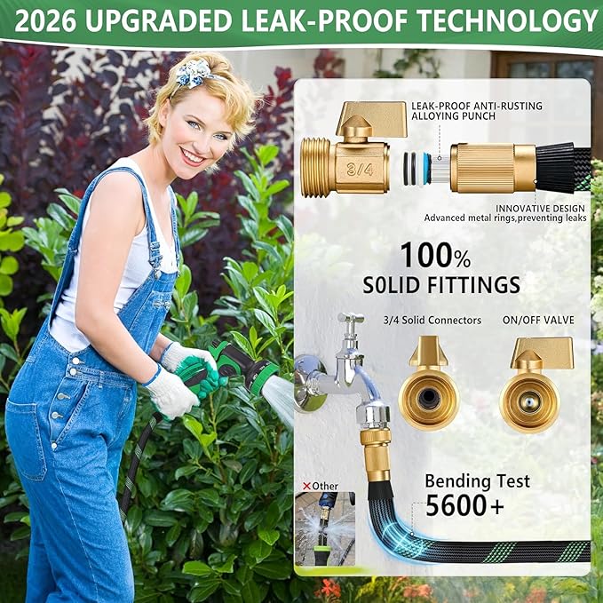 50 FT Non-Expanding Garden Hose, 2026 New Upgrated Non-Expandable Garden Water Hose - Ultra-Light & Flexible Burst-Resistant, Kink-Free Garden Hoses, All-Weather Use for Lawns, Gardens,Outdoor