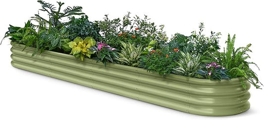 Galvanized Raised Garden Bed 10x2x1 | 8x4x1 ft, 12" Tall Metal Planter Box for Outdoor Plants, Modular Raised Flower Bed with Rust Resistant Coating, Long Planter for Vegetable- Moss Green