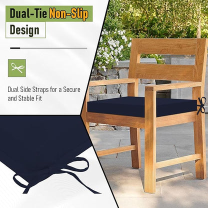 Basic Beyond Outdoor Chair Cushions Set of 6, Square Corner Outdoor Cushions for Patio Furniture, Water Resistant Patio Chair Cushions with 2 Ties, 18.5x16x3, Navy