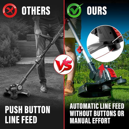 MZK 20V 12'' Cordless String Trimmer, Grass Trimmer&Edger with 8 Replacement Spools, Battery Powered Weed Trimmer with Auto Line Feed for Garden, Lawn(2 * 4AH Battery and Charger Included),ST12D07