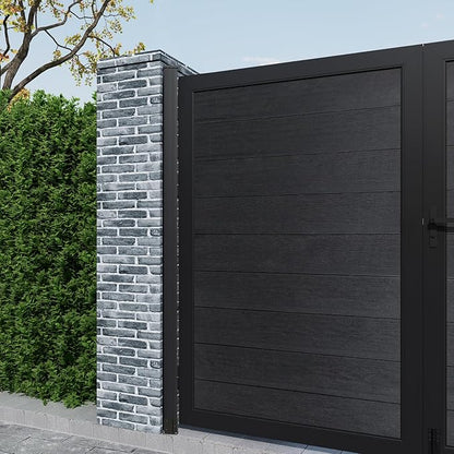 Wood Plastic Privacy Double Fence Gate 6ft(H) x 8ft(W), Metal Frame with Knob Kits, Durable Composite Outdoor Gate,Black
