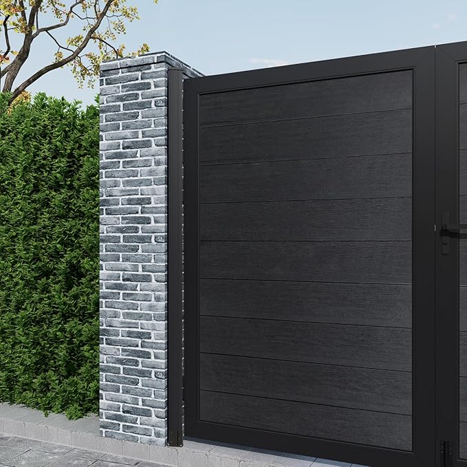 Wood Plastic Privacy Double Fence Gate 6ft(H) x 10ft(W), Metal Frame with Knob Kits, Durable Composite Outdoor Gate,Black
