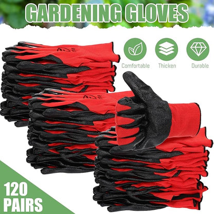 Sintuff 120 Pairs Gardening Gloves Bulk for Men Women Breathable Rubber Coated Gloves for Garden Yard