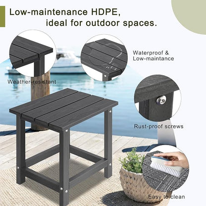 LZRS HDPE Adirondack Side Table - Small Outdoor Table for Patio, Deck, Garden & Poolside,Eco-Friendly,Sturdy and Easy Assemble, Grey