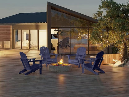 MUCHENGHY Folding Adirondack Chairs, Patio Chairs, Lawn Chairs, Outdoor Chair, Adirondack Chair Plastic, Fire Pit, Weather Resistant with Cup Holder for Deck, Backyard, Garden(Dark Navy Blue)