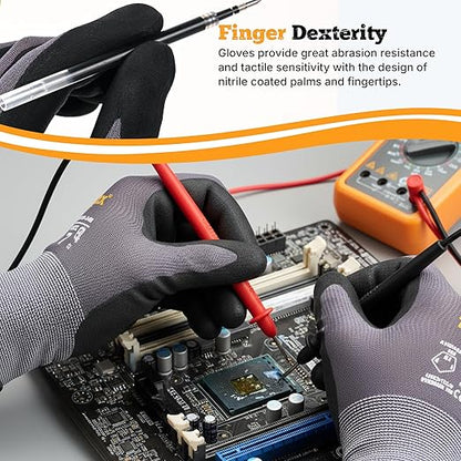 TitanFlex Work Gloves Microfoam Nitrile Coated Men Women-6 Pairs, Safety Warehouse Gloves Mens Working Glove with Grip Heavy Duty, Touchscreen, Seamless Knit Nylon for Automotive, Garden (XX-Large)