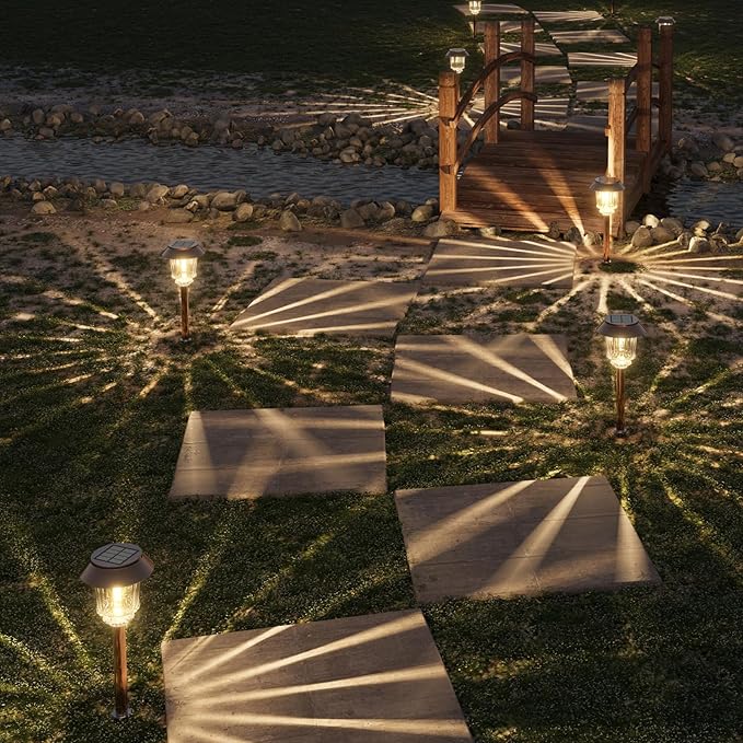 XMCOSY+ Solar Pathway Lights Outdoor - 6 Pack Solar Garden Lights, 10-40 LM Dimmable Solar Lights Outdoor Waterproof Auto On/Off IP 65 Solar Powered Landscape Lighting for Patio Walkway Driveway