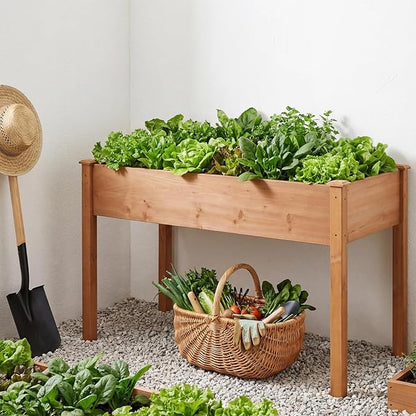 NEWBULIG Raised Garden Bed with Legs 48x24x30in,Elevated Wood Planter Box Stand for Outdoors Garden Balcony Courtyard, Natural Wood 400 Pound Capacity for Planting Herbs Flowers Vegetables, Brown