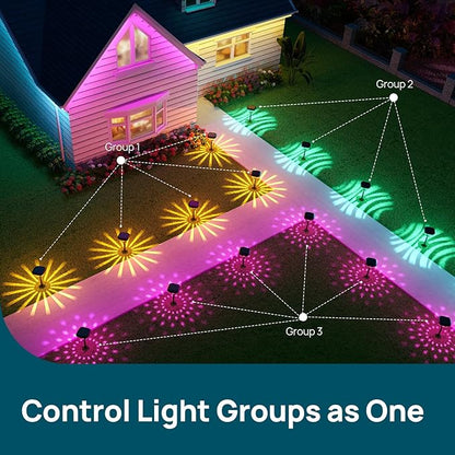 Linkind Smart Solar Pathway Lights SP6, in-App Pattern Switching Solar Lights Outdoor Waterproof, Solar & Wired Charging Color-Changing Landscape Lighting, Christmas Decor for Yard, Patio (4 Pack)