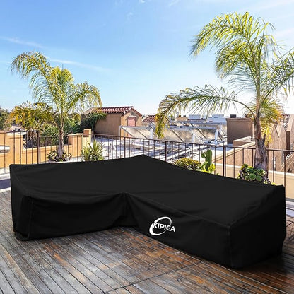 Kipiea Patio V-Shaped Sectional Sofa Cover, 420D Heavy-Duty Oxford Fabric Outdoor Sectional Cover with 6 Windproof Buckles, Anti UV and No Tears, No Fading (105"/105" L x 33.5" D x 31" H) Black