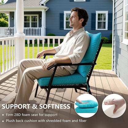 24x24 Inch Outdoor Chair Cushions Set of 4, Patio Furniture Cushions - Removable Cover, Water-Repellent, Fade-Resistant, Non-Slip Bottom & Straps, Replacement for Deep Seat Sofa & Couch - Teal