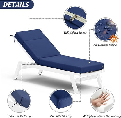 Chaise Lounge Cushion for Outdoor Furniture, Waterproof Fade and Tear Resistant Lounge Deck Chair Cushions for Patio Lawn Pool Resort Hotel