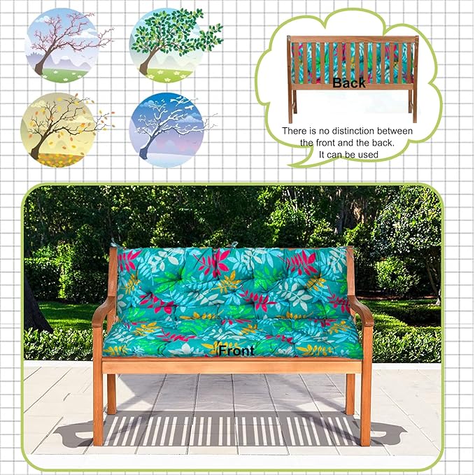Replacement Cushion for Swings, Waterproof Porch Swing Cushion, 2-3 Seat Replacement Swing Seat Cushion with Backrest and Ties for Patio Backyard Porch Garden(Flower Color 40 * 60 in)