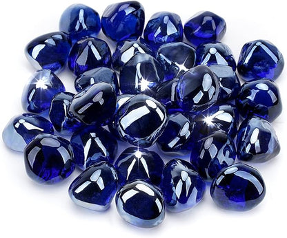Stanbroil 10-Pound Fire Glass Diamonds - 1/2 inch Luster Fire Glass for Fireplace Fire Pit and Landscaping, Royal Cobalt Blue Luster