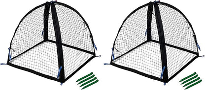 NuVue Products 32102 Pop-Up Garden Netting Pest Guard Covers with Ground Spikes, Mesh Plant Cover Tents for Pest and Animal Control, Pack of 2, Black, 28" x 28" x 30"