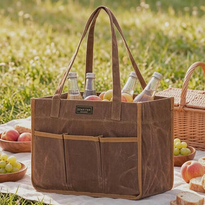 Heavy Duty 16 oz Waxed Canvas Tool Bag, Water Resistant Utility Tools Organizer Bag with Handle | 12.5" x 6.5" x 9.5"