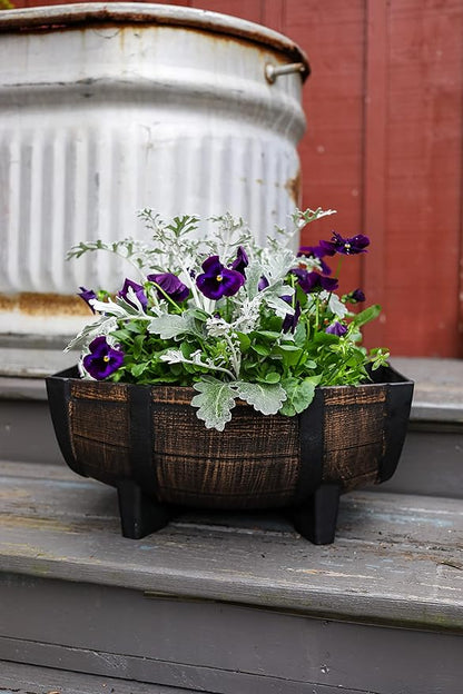 The HC Companies Whiskey Barrel Planter Bowl - Faux Wooden Finish Flower Planter Pot - Decorative Garden Pots - Indoor & Outdoor Resin Planters - Weather-Resistant Planting Pots (16" Golden Oak)