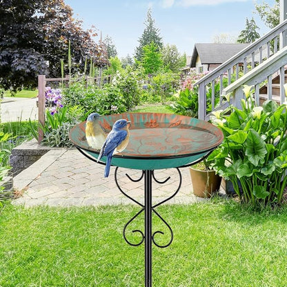 Metal Outdoor Bird Bath,Standing BirdBath & Bird Feeder with Stake Cast Iron Bird Baths Bowl for Outside Garden Patio Yard Lawn Decor