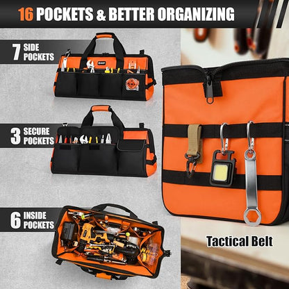 UUP Heavy Duty Tool Bag 20-Inch, Extra Large 16-Pocket Portable Empty Tool Box Organizer Storage, Toolbox Organization, Soft Handle Carrying Toolbag with Zipper, Father Dad Men Mechanic Birthday Gift