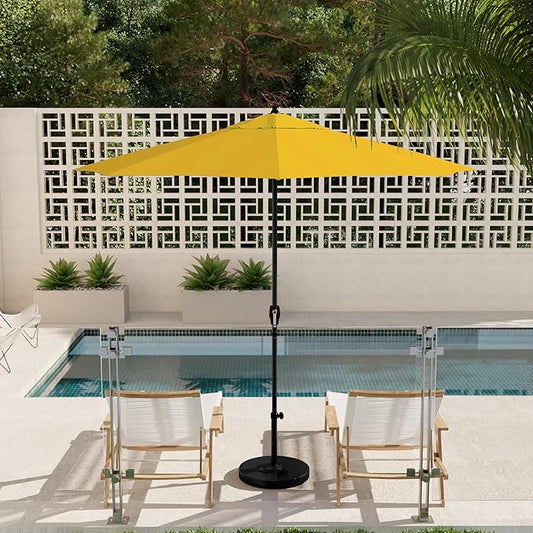 California Umbrella 9' Rd Aluminum Patio Umbrella, Crank Lift, Auto Tilt, Black Finish, 4yr Fade Warranty, Yellow