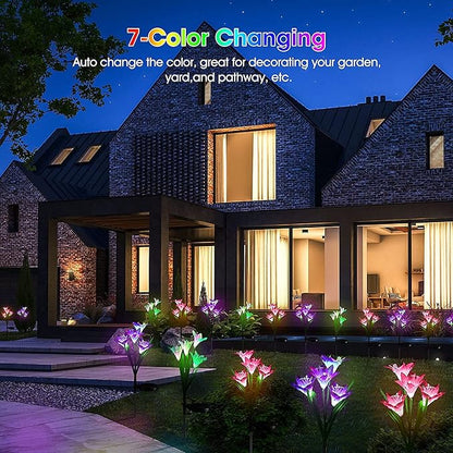 ostritec Solar Lights Outdoor Waterproof, 4 Pack Garden Decor Lights, 16 Multi-Color Changing Lily Solar Flowers for Yard Patio Pathway Decor, Gifts for Women Mom (4 Pack)