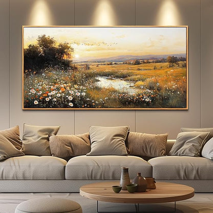 Wood Farmed Canvas Wall Art For Living Room Large Wall Decor For Office Bedroom Decorations Prairie Puddle Landscape Pictures Farmhouse Painting Artwork Room Wall Mural Aesthetic Home Decor 30x60 In