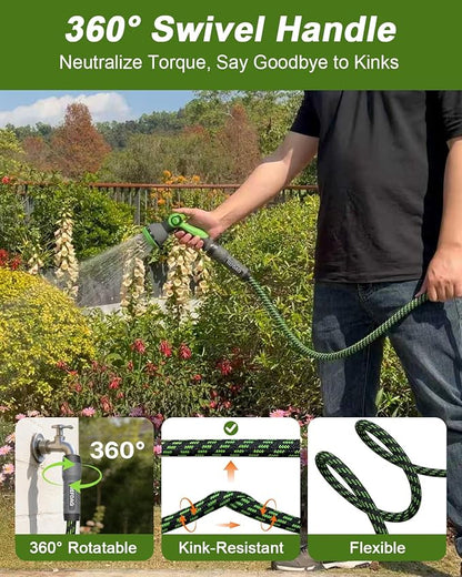 Garden Hose, Flexible Ultra Lightweight Durable, Kink-Free Water Hose with 10 Function Sprayer - Non-Shrinking, Easy to Store, All-Weather, High-Pressure (25FT)