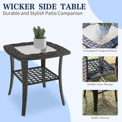 6 Piece Patio Furniture Set,Outdoor Conversation Set with Swivel Rocker Chairs, 3-Seat Sofa, Ottomans and Side Table, Modern Rattan Couch Set for Garden, Deck, Balcony, Navy Blue