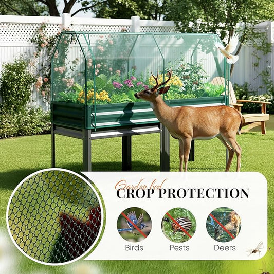 King Bird Large Raised Garden Bed with Cover & Netting Galvanized Elevated Planter Box with Legs 72×23×55 in for Backyard, Patio, Balcony, 700lb Capacity, Dark Grey