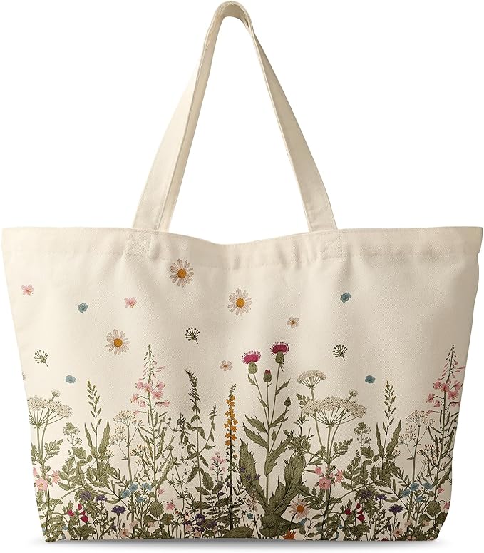 Miss Adola Large Tote Bag for Women - Canvas Tote Bag with Zipper Aesthetic Reusable Shoulder Bag for Gym, Travel, Work