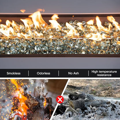 Mr. Fireglass 10 Pounds Diamond Fire Glass, 1 inch High Luster Reflective Fire Pit Glass Rocks for Propane & Natural Gas Fire Pits Fireplace & Lanscape, Crystal Ice