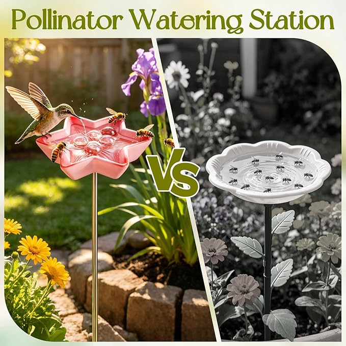 4 Pack Bee Watering Station, Resin Bee Feeder, Flower Design Butterfly Bath Bowl Drinking Cups for Pollinators Small Bird Outdoor Garden Yard Patio