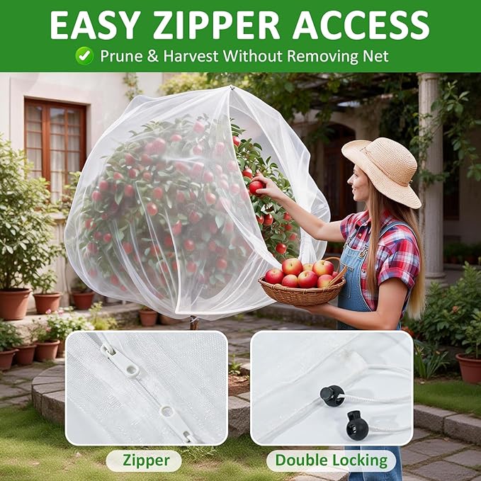 2 Pack Large Plant Covers 4.9x6.6 ft, Reusable Garden Netting for Vegetables, Mesh Barrier Protect Tomatoes & Fruit Trees from Birds, Bugs, Deer