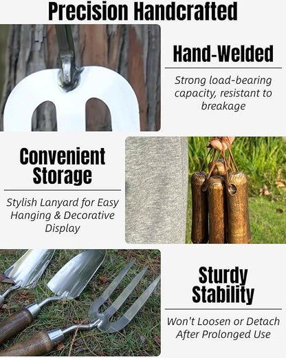 Garden Tool Set, 6PCS Heavy Duty Stainless Steel Gardening Hand Tools with Ropes, Includes Hand Cultivator Shovel Trowel Transplanter 2-in-1 Hoe Pruner, Ideal Gardening Gifts for Women Men (Classic)
