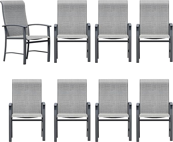 Patio Dining Chairs Set of 8, Outdoor Dining Chairs with High Back, Metal Outdoor Chair Set with Comfort and Durability, Patio Chair for Deck Lawn Kitchen Garden Backyard, Grey