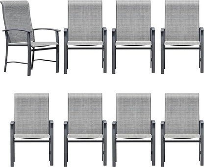 Patio Dining Chairs Set of 8, Outdoor Dining Chairs with High Back, Metal Outdoor Chair Set with Comfort and Durability, Patio Chair for Deck Lawn Kitchen Garden Backyard, Grey