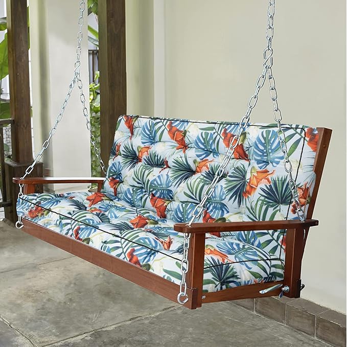 Swing Replacement Seat Cushions, 2-3 Seater Bench Cushions for Outdoor Furnitur with Backrest, Garden Recliner Seat Cushions Waterproof Sofa Pads (Flower Pattern, 55x40in)