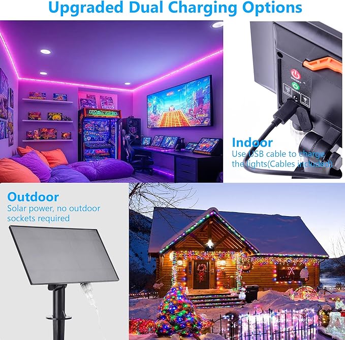 Solar Rope Lights Outdoor Waterproof, 99Ft 300 LED String Light Fairy Solar Powered & USB with Remote, 18 Colors Changing Fairy Lighting for Outside Indoor Patio Yard Pool Christmas Decoration